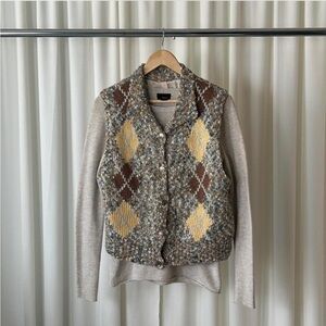 VTG SIBA Mohair Wool Blend Argyle Sweater Vest Hand Knitted Academic Medium